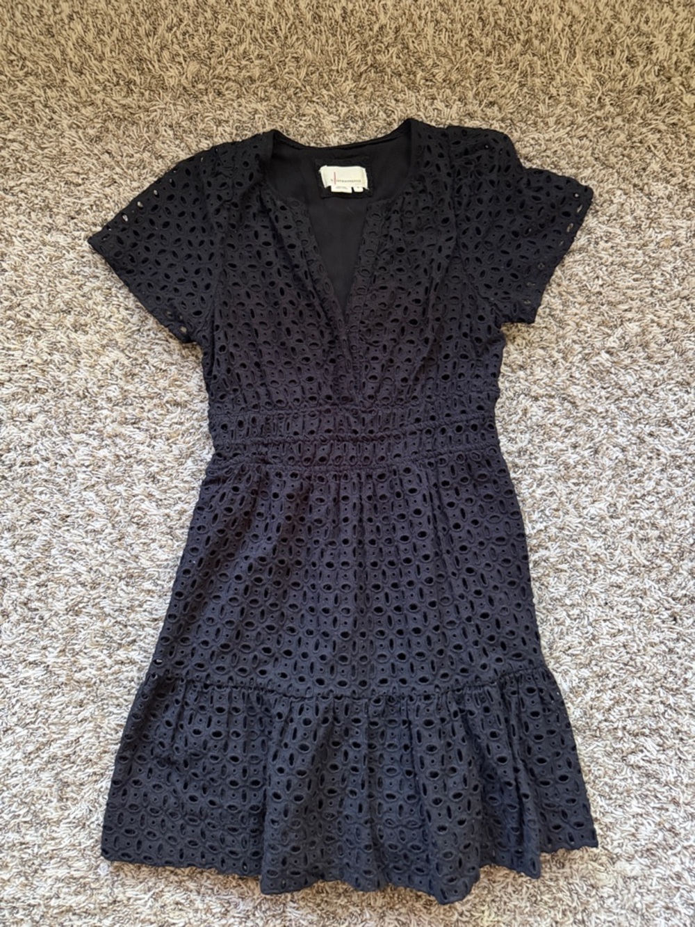 Anthropologie Black Eyelet V-Neck Mini Dress